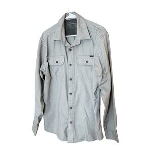 Eddie Bauer Men's Button Down Shirt Sz L Logo Pockets Long Sleeves Gray‎